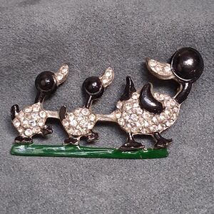 Vintage Dujay Rhinestone Mama Baby Ducks Brooch Vintage Pin